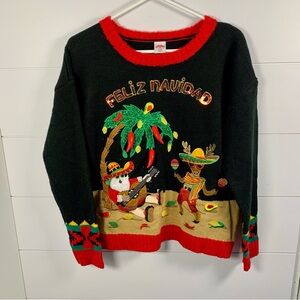 Ugly Christmas Sweater Feliz Navidad Mariachi Beach Sombrero Mexico‎ Holiday